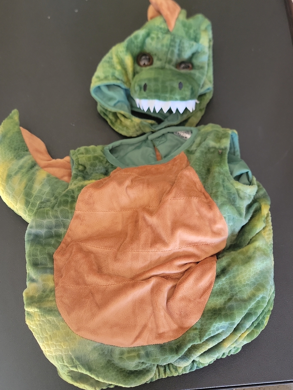 Green Dinosaur Plush Costume with Attached Tail And Head Piece